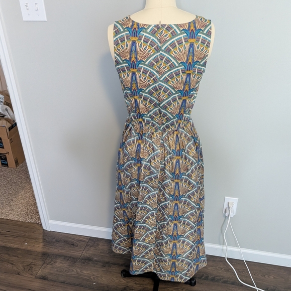 Retro Licious Cotton Geometric Pattern Fitflare A Line Midi Vintage Dress Medium - Picture 10 of 11